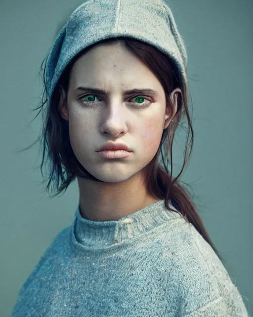 Image similar to hila klein, weird modern fashion, half body shot, photo by greg rutkowski, f / 2 0, symmetrical face, warm colors, depth of field