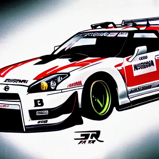 Prompt: nissan gt r 3 5 nismo initial d, anime art