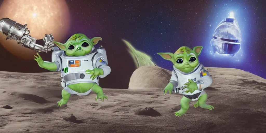 Prompt: a 3 d rendered movie still of baby yoda wearing a spacesuit, and exploring cosmos in a super awesome space ship. science fiction blockbuster movie, dramatic lighting, imax 7 0 mm. buzz lightyear