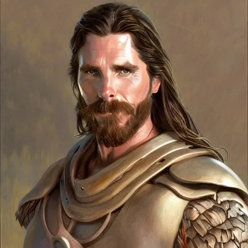 Image similar to Christian Bale as a Fantasy D&D character, clean shaved, portrait art by Donato Giancola and James Gurney, digital art, trending on artstation