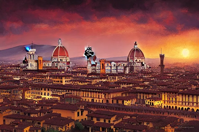 Image similar to florence santa maria del fiore at sunset by artgerm, greg rutkowski, trending on artsation, iamag digital painting, highly detailed, overdetailed, colorful