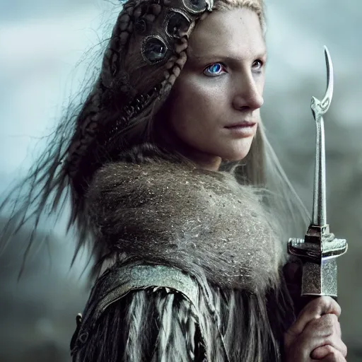 Image similar to portrait of a stunningly beautiful medieval norse maiden, depth of field, zeiss lens, detailed, symmetrical, centered, fashion photoshoot, by Annie Leibovitz and Steve McCurry, David Lazar, Jimmy Nelsson, Breathtaking, 8k resolution, extremely detailed, beautiful, establishing shot, artistic, hyperrealistic, beautiful face, octane render