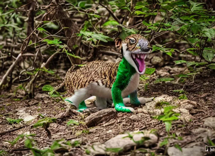 Image similar to wildlife photo of real life yoshi in the wild, 8 k, 8 5 mm f 5. 6