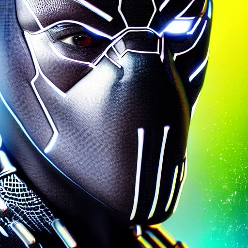 Image similar to a close up shot of Cyberpunk Black Panther, Neon, Cyborg, Cinematic, Epic, 8K,