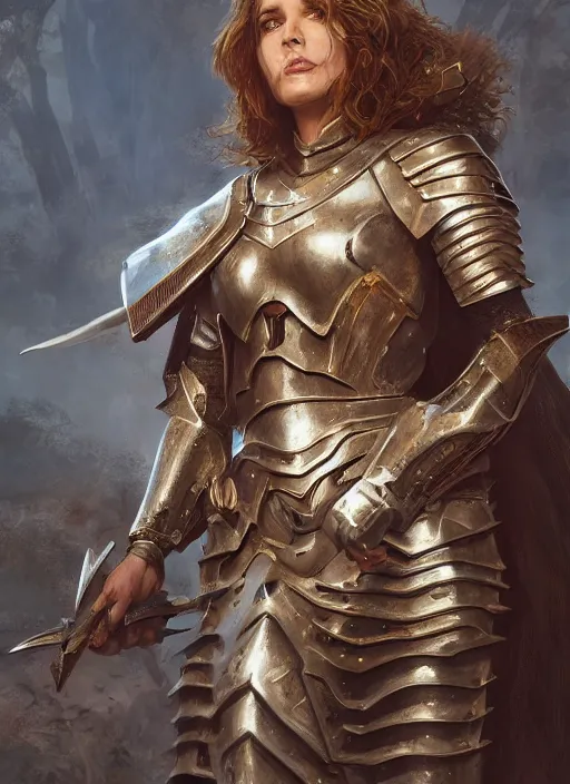 Image similar to portrait of rachel welch as a legendary knight warrior, hyper detailed, digital art, trending in artstation, cinematic lighting, studio quality, smooth render, unreal engine 5 rendered, octane rendered, art style by klimt and nixeu and ian sprigger and wlop and krenz cushart.