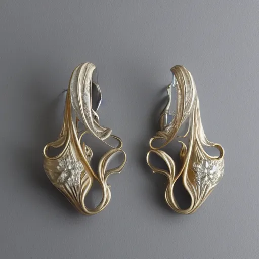 Prompt: a rene lalique made earring in the style of artnouveau