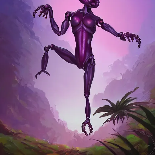 Image similar to portrait of a humanoid ant with 4 arms, jungle background, purple sky, behance hd artstation by jesper ejsing by rhads, makoto shinkai and lois van baarle, ilya kuvshinov, ossdraws