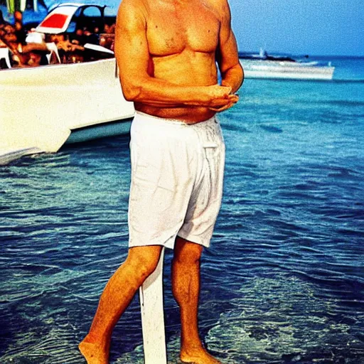 Prompt: Vladmir Putin enjoying the summer in cuba, photo made by Slim Aarons, award winning,