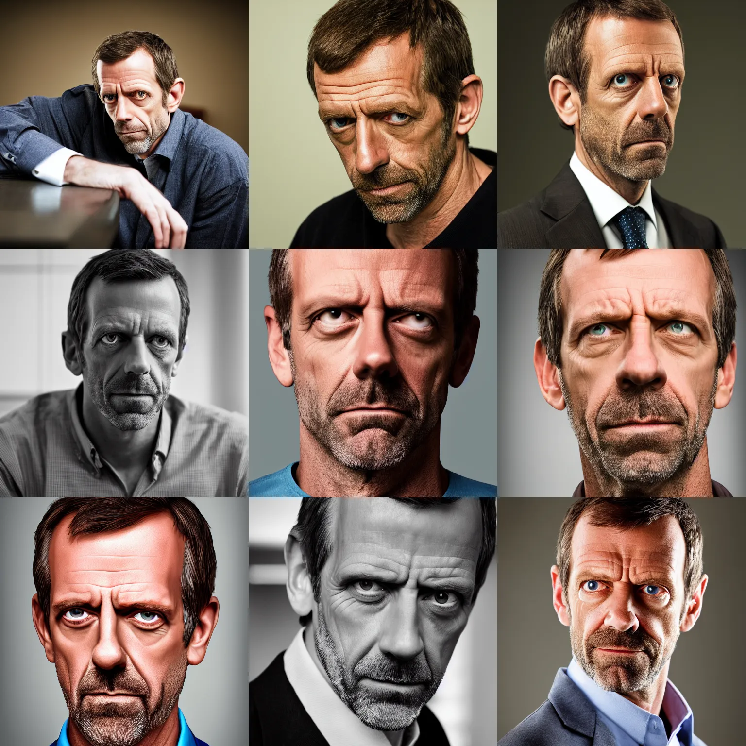 Prompt: Gregory House portrait, smooth, sharp focus, 85mm, photorealistic portrait