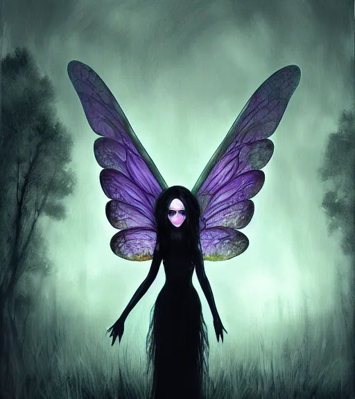 Image similar to gothic fairy with dragonfly wings, digital painting, liminal eerie midnight backlit, a picture taken by Michael Komarck