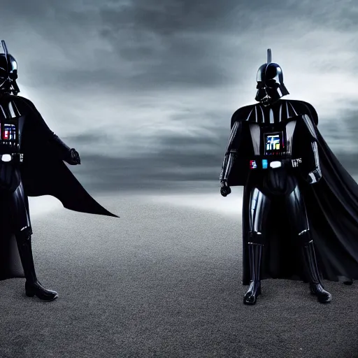 Prompt: A realistic photo with a mix of darth vader and batman from DC, hyper-realistic, 8K HDR