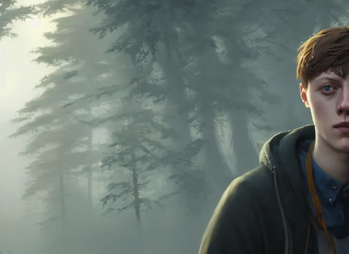 Image similar to highly detailed portrait of george mackay, in life is strange, stephen bliss, 8 k, unreal engine, fantasy art by greg rutkowski, loish, rhads, ferdinand knab, makoto shinkai and lois van baarle, ilya kuvshinov, rossdraws, tom bagshaw, global illumination, radiant light, detailed and intricate environment