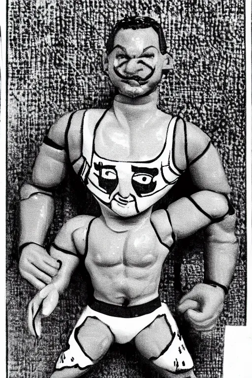 Prompt: detailed illustration, anthony albanese as a 1 9 8 0 s wrestling action figure, prime minister of australia