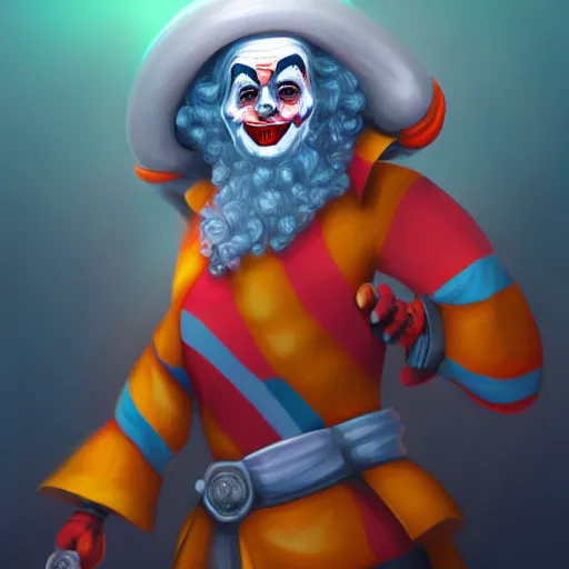 Image similar to buff wizard clown, digital painting, digital art, artstation, devian art, 4 k, hd