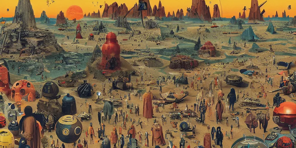 Image similar to a colorful scene from Star Wars, detailed illustration, character design, intricate, by Wes Anderson, hieronymus bosch and Moebius