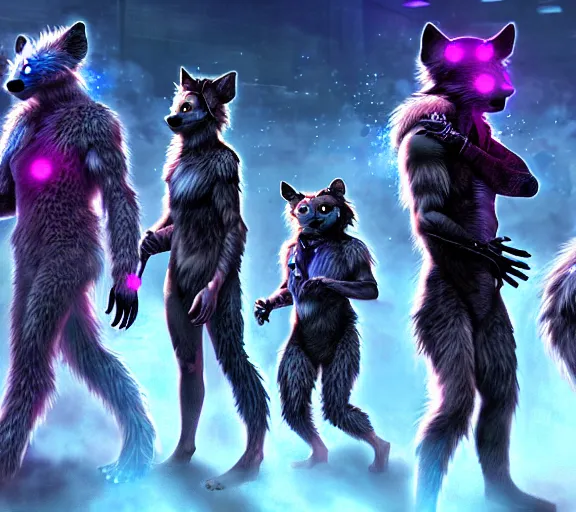 Image similar to high - resolution photograph from a biopunk era furry fandom convention ( midwest furfest 2 0 4 7 ), taking place after the genetic revolution and quantum singularity. photorealistic.