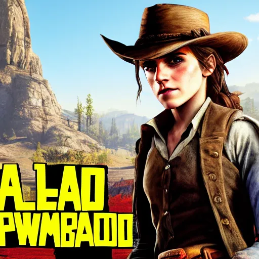 Prompt: emma watson Red Dead Redemption 2 (2018 video game) cover art