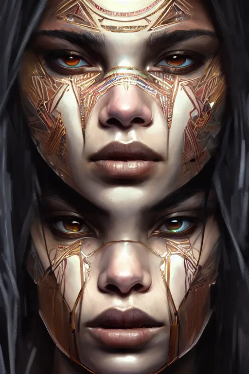 Prompt: symmetry!! portrait of zoe kravitz in the style of god of war, machine parts embedded into face, intricate, elegant, highly detailed, digital painting, artstation, concept art, smooth, sharp focus, illustration, art by artgerm and greg rutkowski and alphonse mucha, 8 k