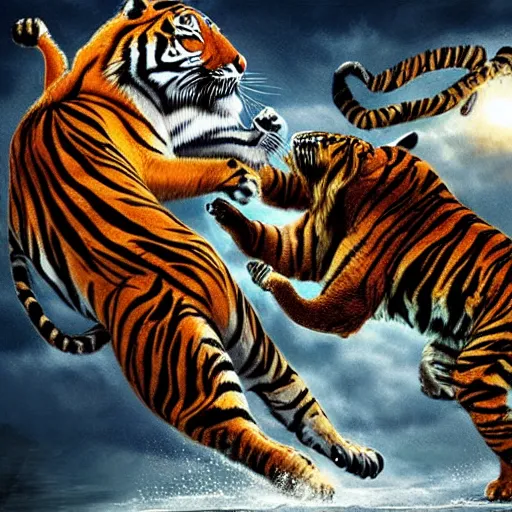 Prompt: A Wizard battling a Tiger, Photo Credit: National Geographic, digital art