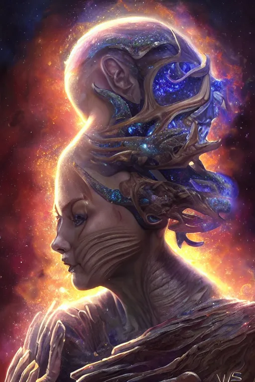 Image similar to beautiful oil painting with high detail of a wise Space ent(Crying like the end of the world has arrived) made of stars and plasma, hybrid from dungeons and dragons and art direction by James Cameron ;by artgerm; wayne reynolds art station; cinematic quality character render; low angle; ultra high quality model; production quality cinema model