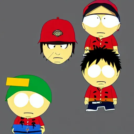 Prompt: Luffy as a South Park Character,