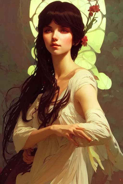 Image similar to a beautiful maiden, fantasy, portrait, sharp focus, intricate, elegant, digital painting, artstation, matte, highly detailed, concept art, illustration, ambient lighting, art by ilya kuvshinov, artgerm, Alphonse mucha, and Greg Rutkowski