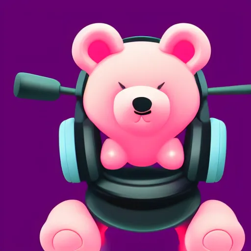 Image similar to iconic vector logo of cute cuddly pink bear with a podcast microphone, melodic, headphones, music, streaming, dreamy, isometric, adorable, octane render, golden ratio, 4k UHD, iconic design