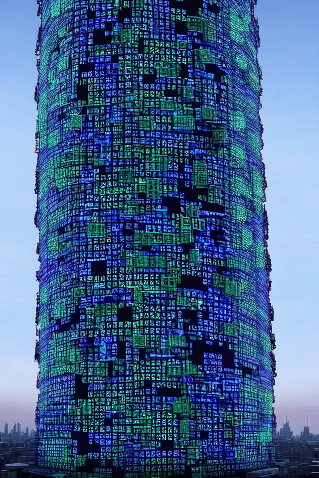 Image similar to cyberpunk tower made out of billions of stacked computer screens