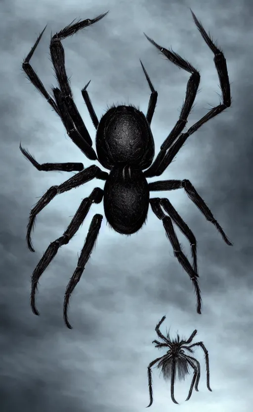 Image similar to gigantic spider, dark, horror, creepy, hd render, highly detailed, realistic, digital art