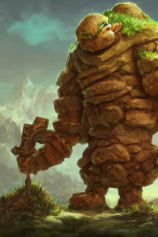 Image similar to zelda fantasy art giant golem troll wood rock greeble gemstone, global illumination ray tracing hdr fanart arstation by sung choi and eric pfeiffer and gabriel garza and casper konefal