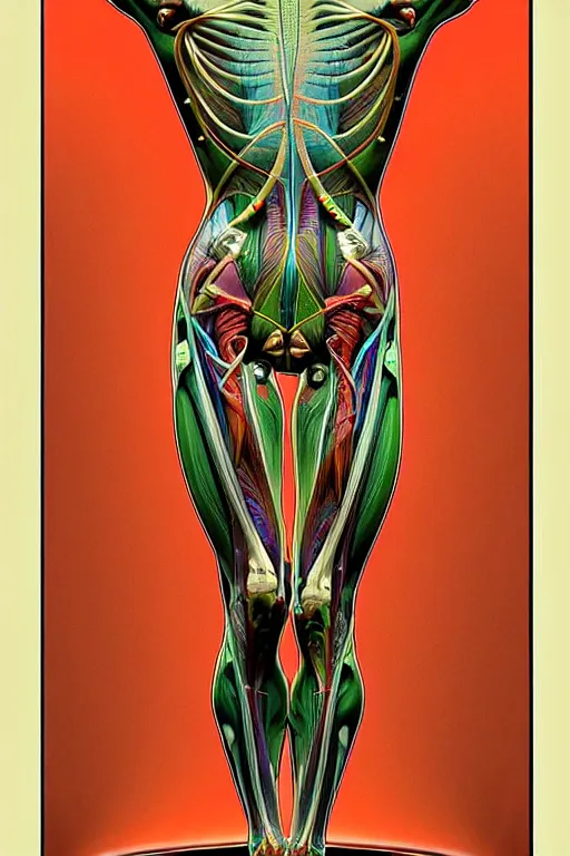 Image similar to extremely psychedelic anatomically accurate model of the ful cyborg human muscular system infected by night, full body, intricate parts, fine details, hype - realistic digital art. extremely lifelike, elegant minimalism. sharp focus. lush color by seichen, alphonse mucha, surreal