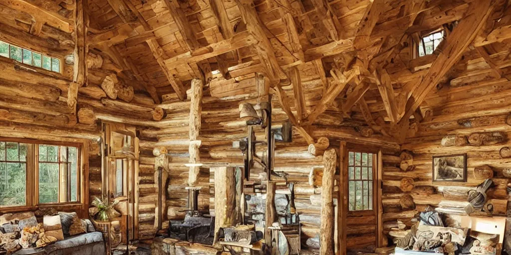 Prompt: stunning rustic cabin exterior in appalachian hills by andreas franke