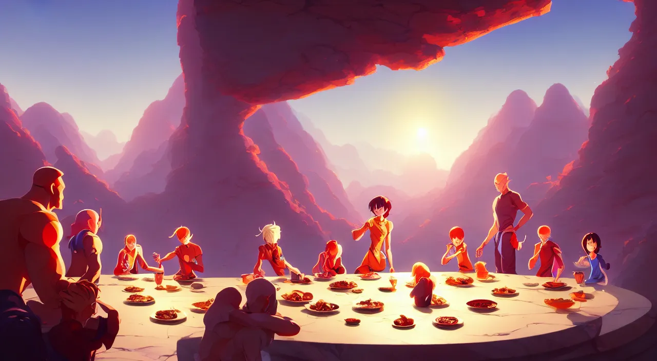 Image similar to infinity kitchen with people being fed, in marble incrusted of legends official fanart behance hd by jesper ejsing, by rhads, makoto shinkai and lois van baarle, ilya kuvshinov, rossdraws global illumination