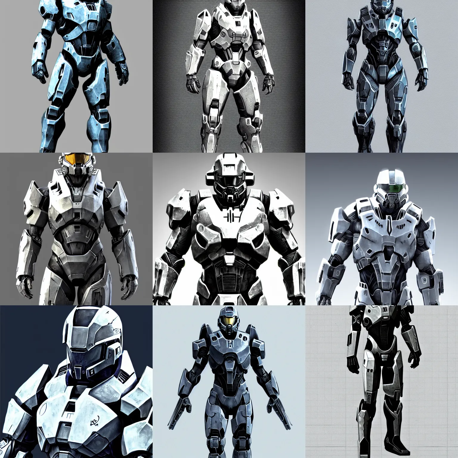 Prompt: concept art, full body, full view, full frame, game assets, form fitting power armor for men and women, highly realistic, mass effect, halo master chief, white background, intricate, elegant, artstation, white background