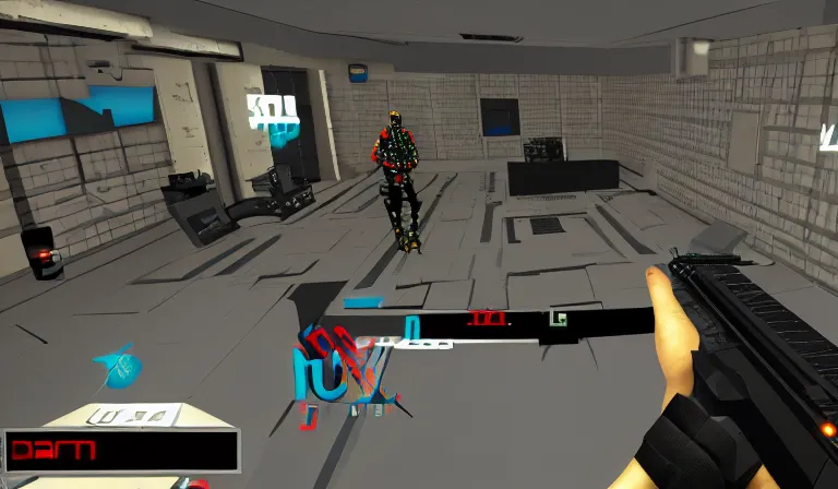 Image similar to ltj bukem in perfect dark giving you dj training, 9 0 s first person shooter, low poly, gameplay screenshot