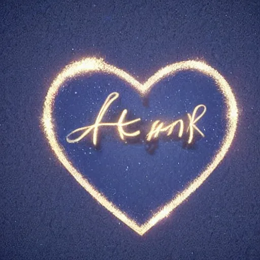 Image similar to a heart with the name ash written on it, cute, high detail, well lit, octane render, blender, particles,