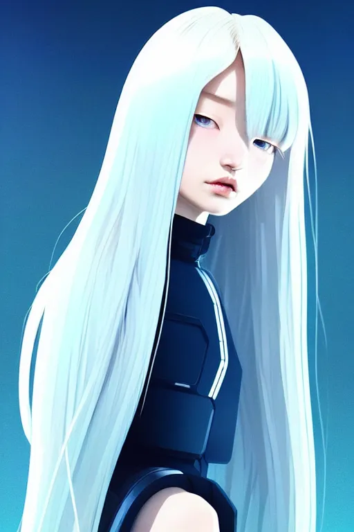 Image similar to perfect android girl family, full body character design, artgem, scifi, futuristic design, bae suzy, long white hair!!!, blue eyes, bold fashion and strong silhouettes, cinematic lighting, highly detailed, artstation, divine, by huifeng huang, beeple, goro fujita, smooth gradient.