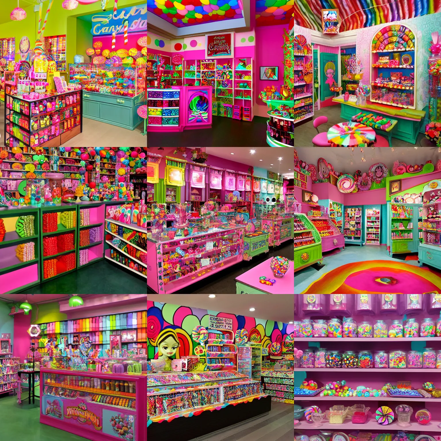 Prompt: a vibrant candy store in the style of mark ryden