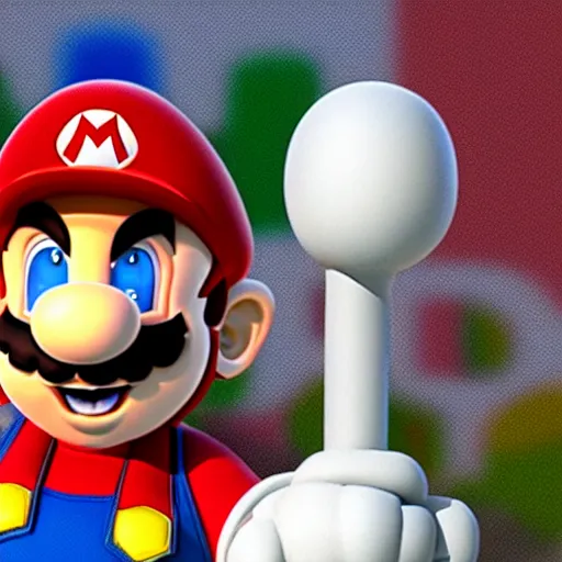 Prompt: extremely zoomed-in photo of Super Mario looking surprised