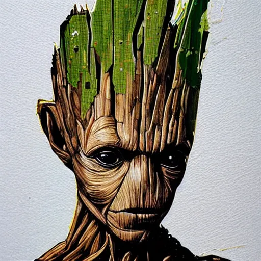 Image similar to portrait of Groot by Sandra Chevrier