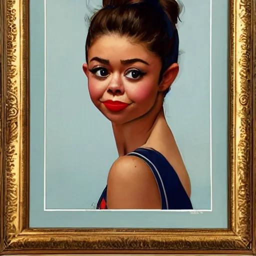 Prompt: sarah hyland making a duckface selfie, art by norman rockwell