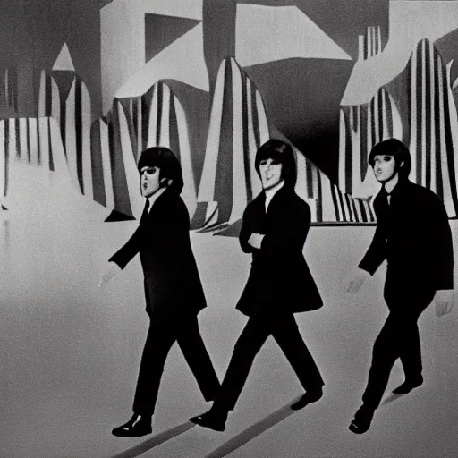 Prompt: the beatles on the run, citizen kane movie, 8 k higly detailed cinematic lighting, moma museum