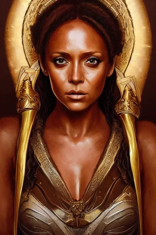 Image similar to melanie brown ( spice girls ) as greek goddess athena, hyper realistic face, beautiful eyes, fantasy art, in the style of greg rutkowski, intricate, hyper detailed, smooth