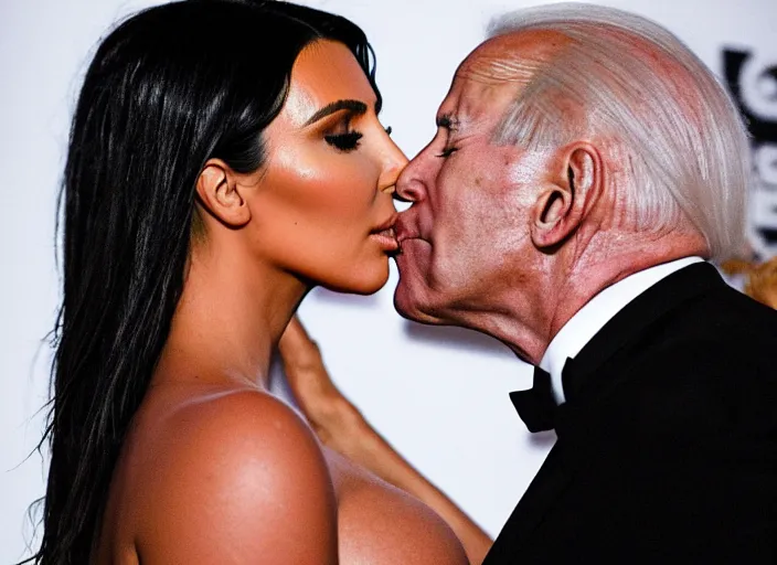 Image similar to film still of kim kardashian being kissed to sleep by joe biden, 8 k