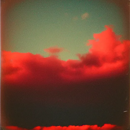 Prompt: Vintage analog poloroid of beautiful night in Ann Arbor, detailed clouds, warm azure tones, red color bleed, film grain