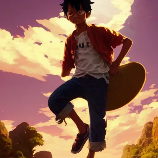 Image similar to highly detailed portrait kid luffy in gta v, stephen bliss, unreal engine, fantasy art by greg rutkowski, loish, rhads, ferdinand knab, makoto shinkai and lois van baarle, ilya kuvshinov, rossdraws, tom bagshaw, global illumination, radiant light, detailed and intricate environment