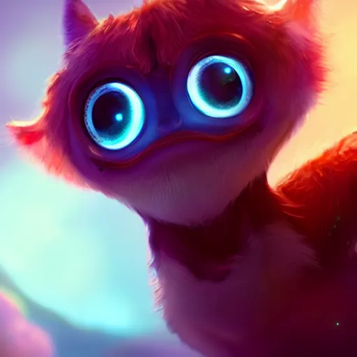 Prompt: adorable glowing creature, trending on artstation, cute, big eyes, matte painting, concept art, pixar, disney, highly detailed, cinematic composition, unreal engine, 3 d rendered in octane