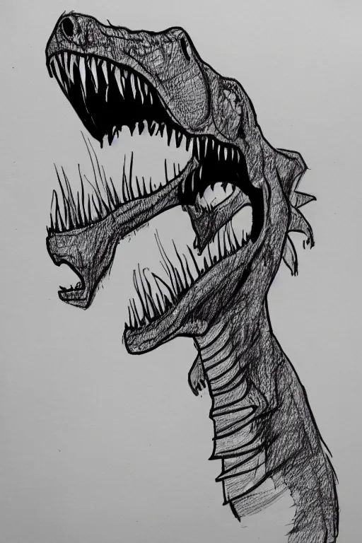 Prompt: A sketch of a dinosaur zombie