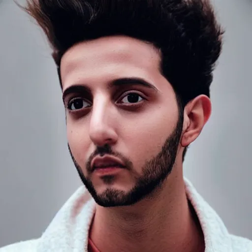 Image similar to “a realistic detailed photo of a guy who is an attractive humanoid who is half robot and half humanoid, who is a male android, singer Sebastian Yatra, shiny skin, posing like a statue, blank stare”