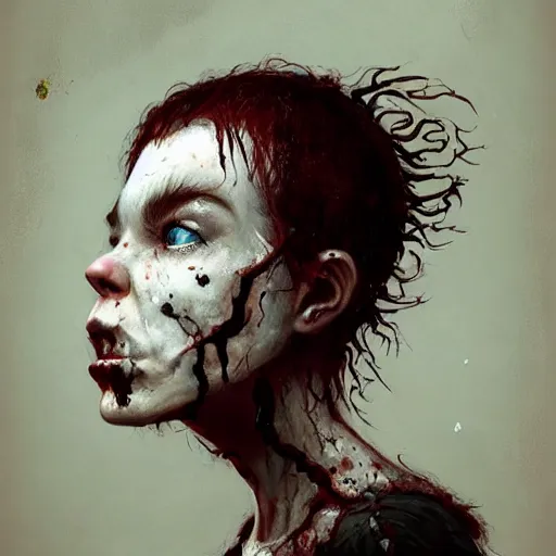 Image similar to head portrait of fresh faced young adult sugarcubes bjork as a zombie, 7 days to die zombie, gritty background, fine art, award winning, intricate, elegant, sharp focus, cinematic lighting, digital painting, 8 k concept art, art by michael hussar, art by brom, art by guweiz and z. w. gu, 8 k